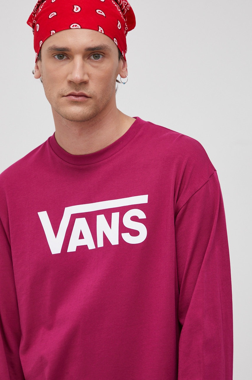 

Памучна блуза с дълги ръкави Vans в розово с принт, Розов