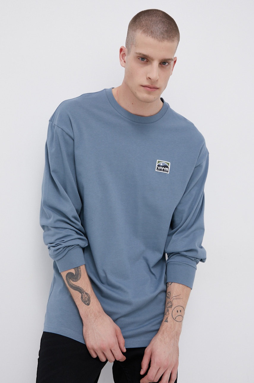 

Памучна блуза с дълги ръкави Vans с изчистен дизайн, Виолетов