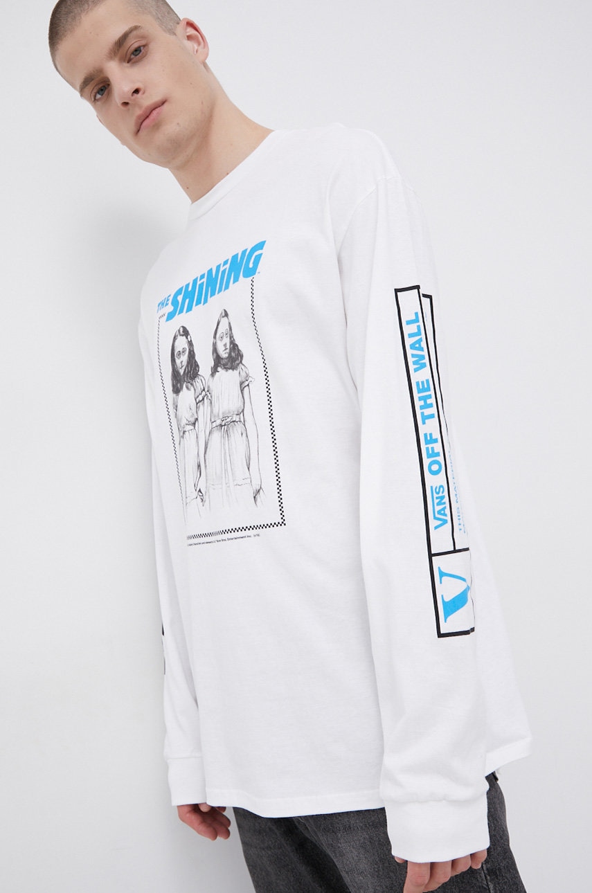 Vans Longsleeve bawełniany kolor biały z nadrukiem