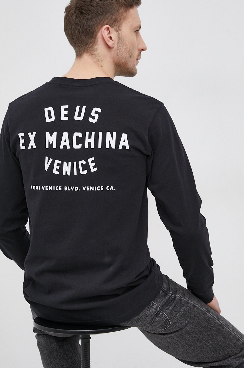 

Хлопковый лонгслив Deus Ex Machina цвет чёрный гладкий
