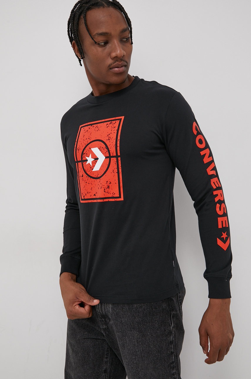 Converse Longsleeve bawełniany kolor czarny z nadrukiem