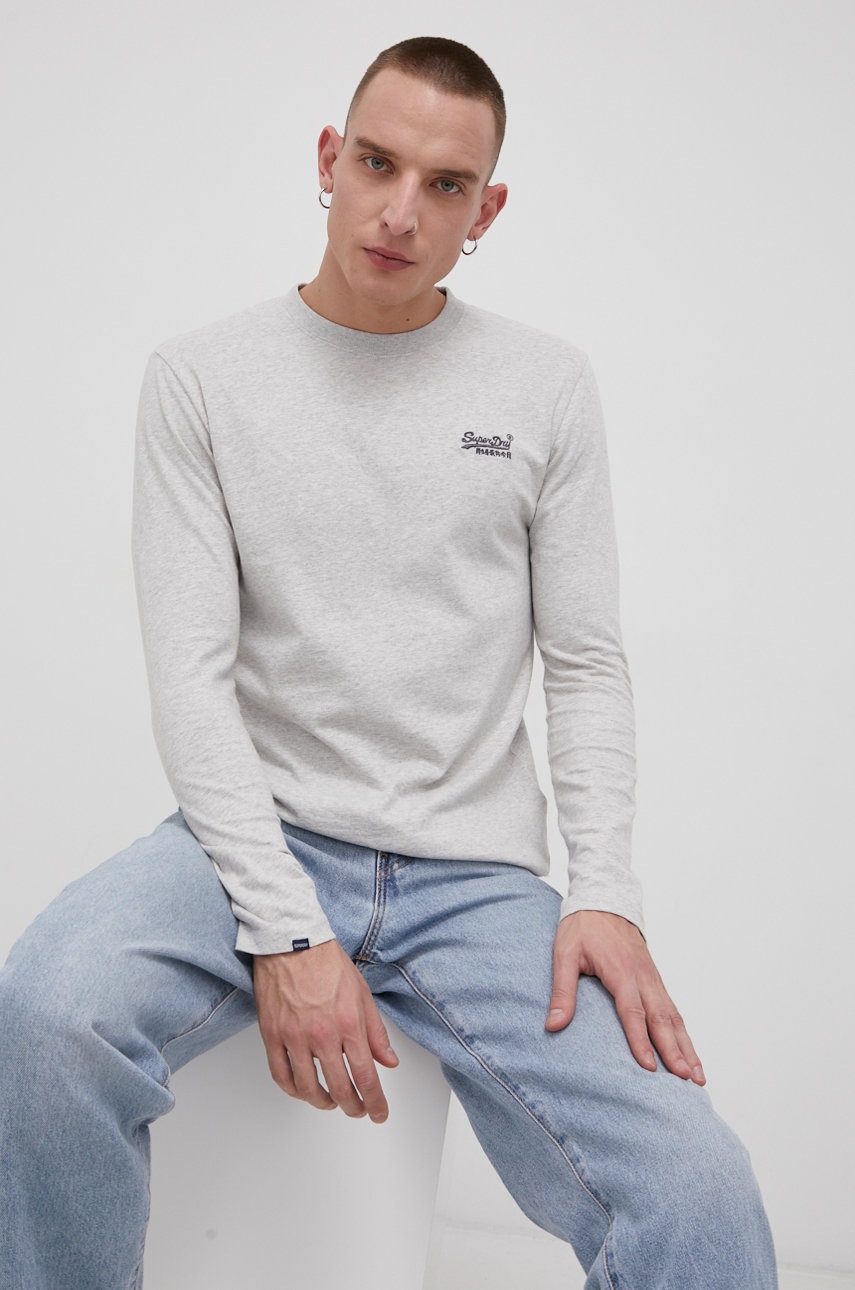

Памучна блуза с дълги ръкави Superdry в сиво с апликация, Сив