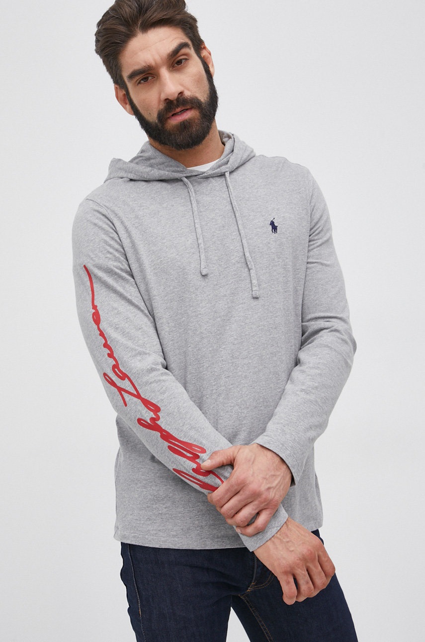 

Памучна блуза с дълги ръкави Polo Ralph Lauren в меланж на сиво, Сив