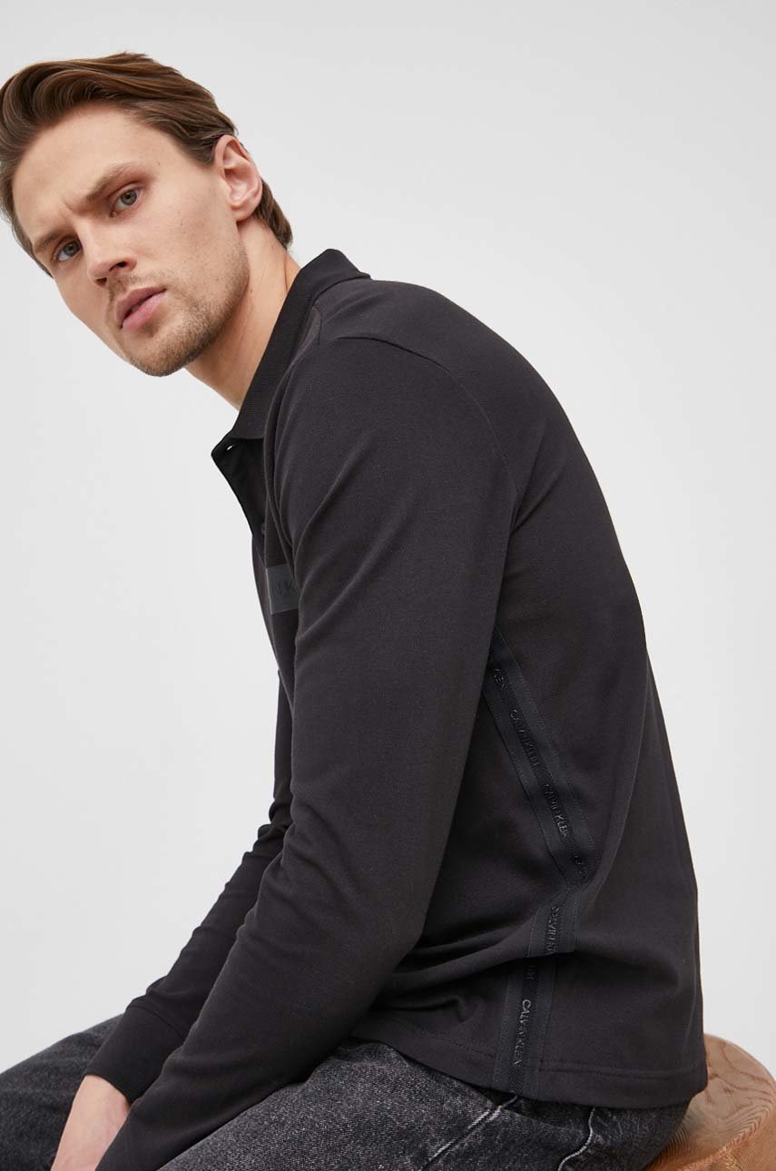 

Блуза с дълги ръкави Calvin Klein мъжки в черно с принт, Черен