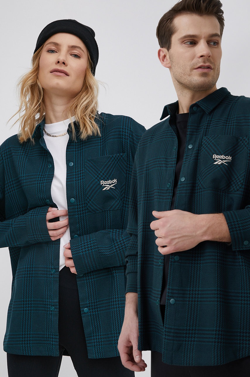 

Риза Reebok Classic в зелено със свободна кройка с класическа яка, Зелен