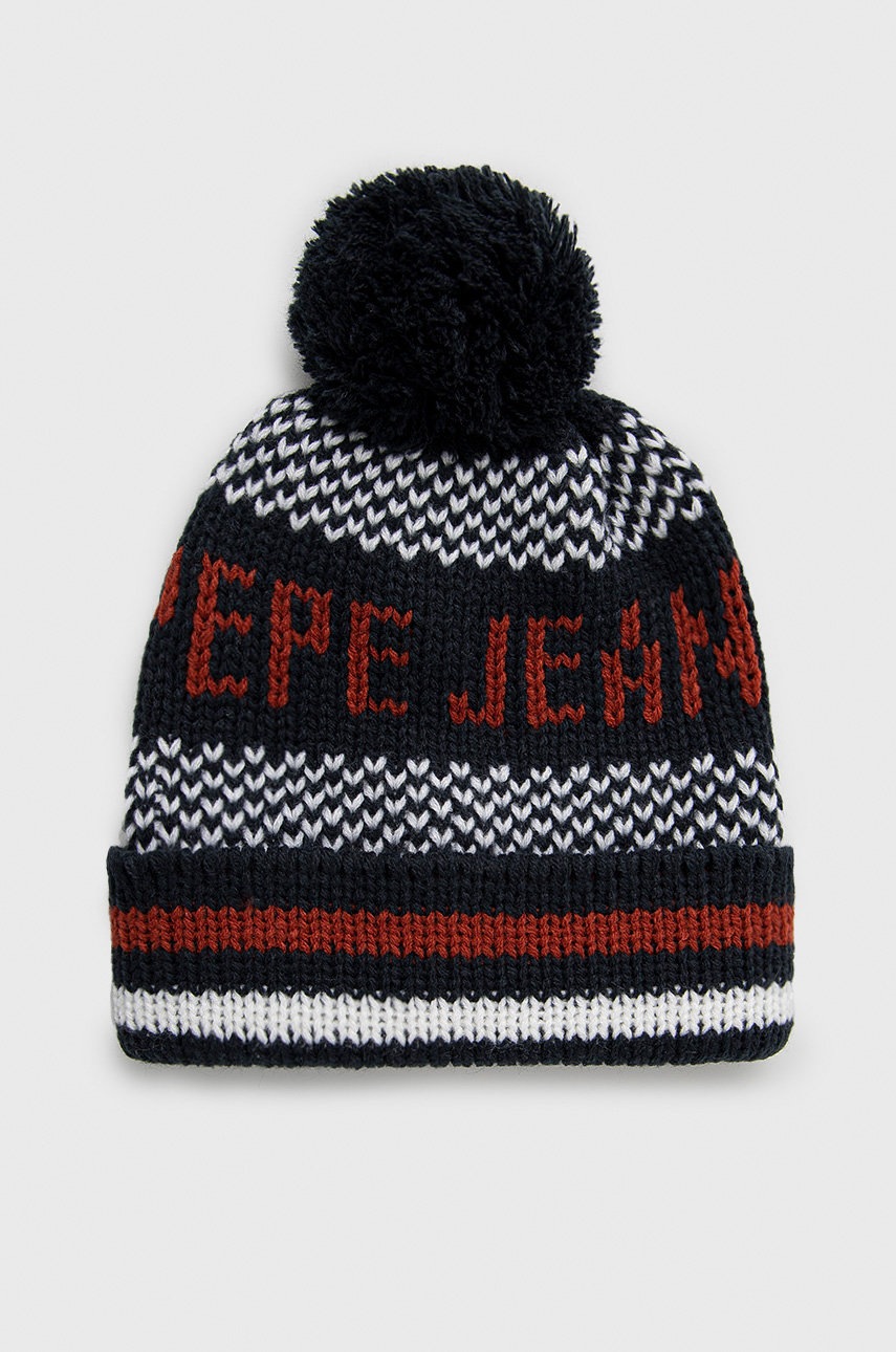 

Детска шапка Pepe Jeans в тъмносиньо от плътен трикотаж, Тъмносин