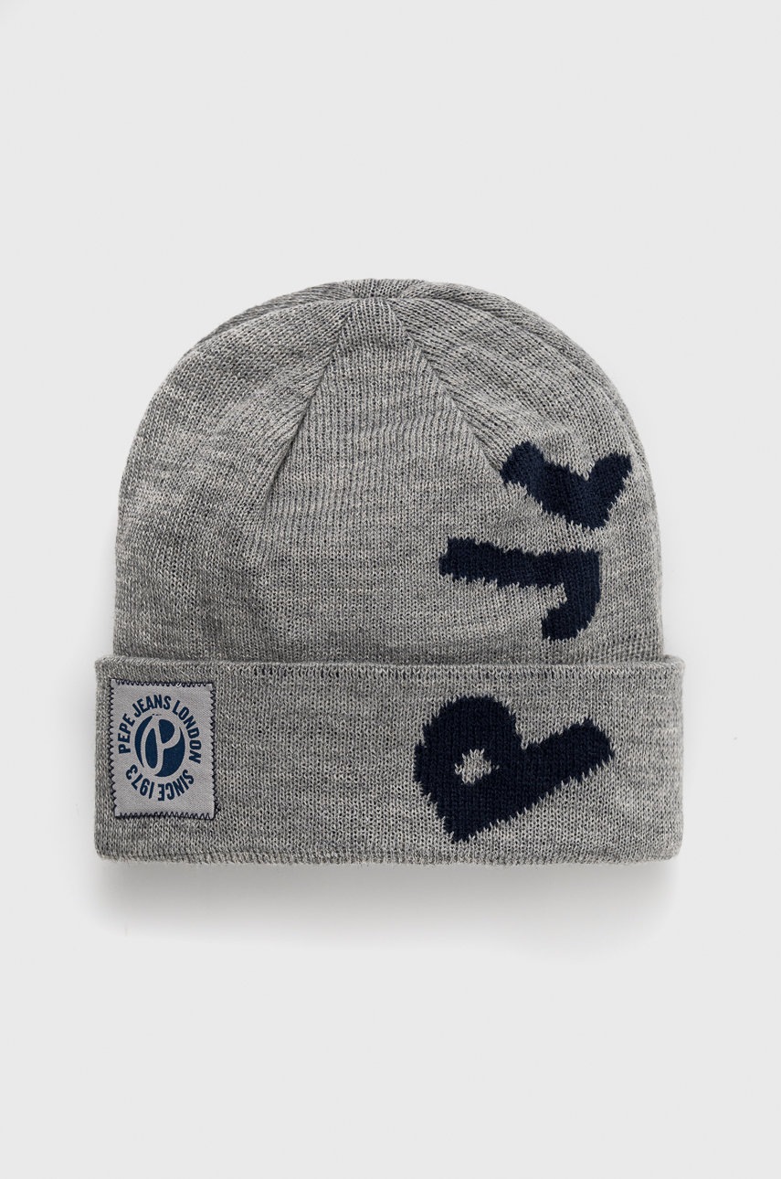

Шапка Pepe Jeans в сиво с фина плетка, Сив