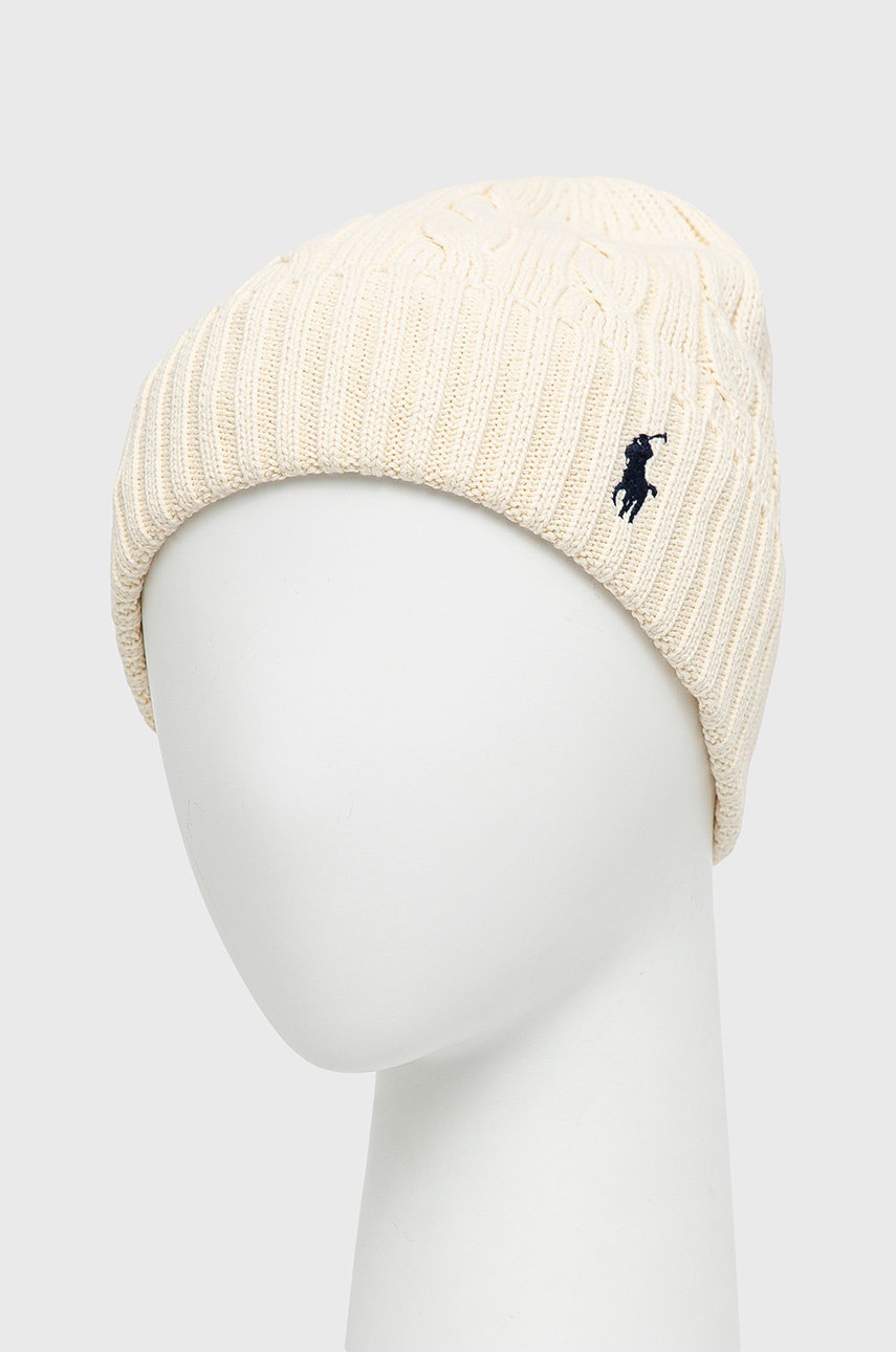 

Шапка Polo Ralph Lauren цвет кремовый из тонкого трикотажа хлопковая