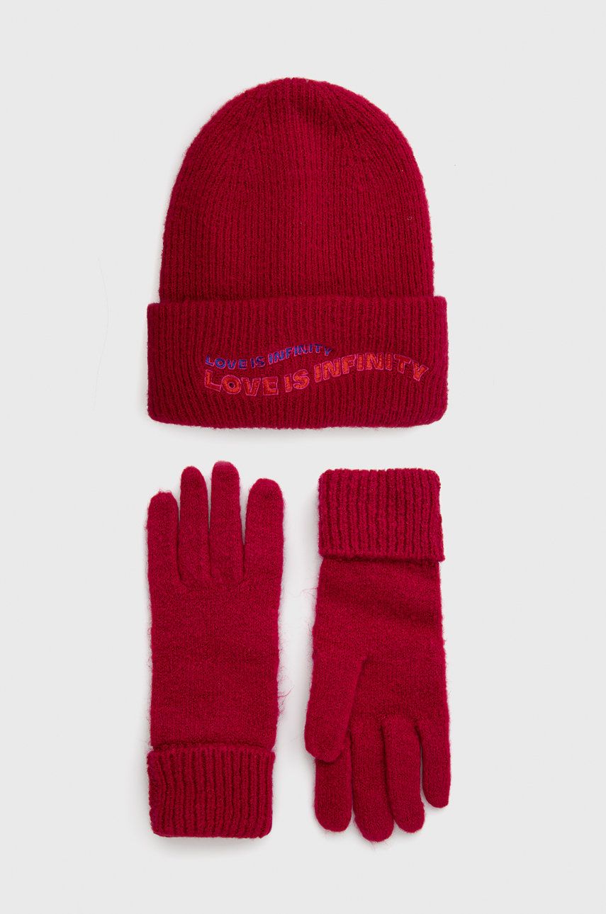Čepice a rukavice Desigual růžová barva - růžová -  Materiál č. 1: 62% Akryl
