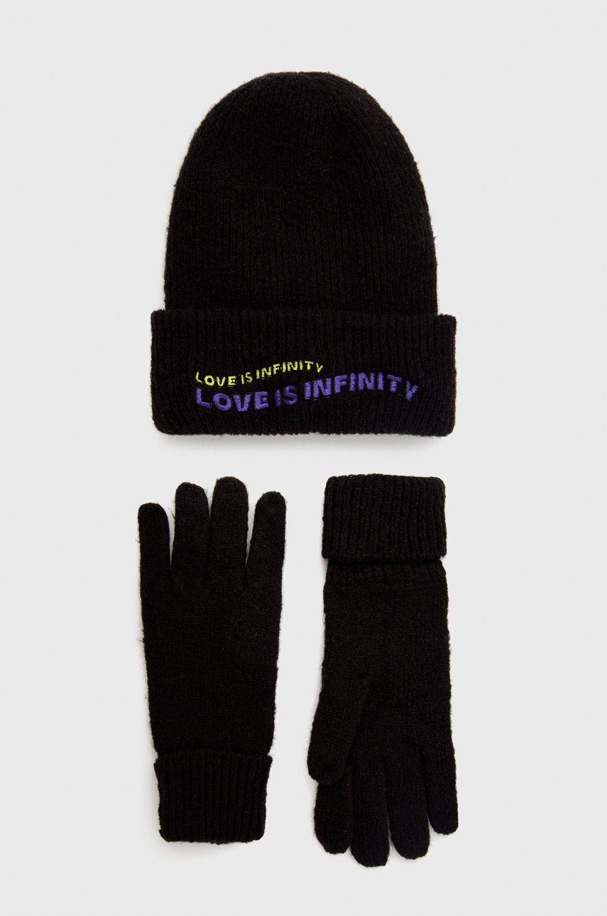 Čepice a rukavice Desigual černá barva - černá -  Materiál č. 1: 62% Akryl