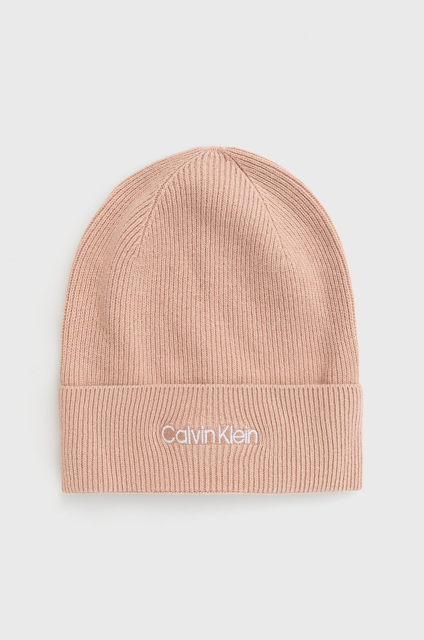 

Шапка с вълна Calvin Klein в розово, Розов