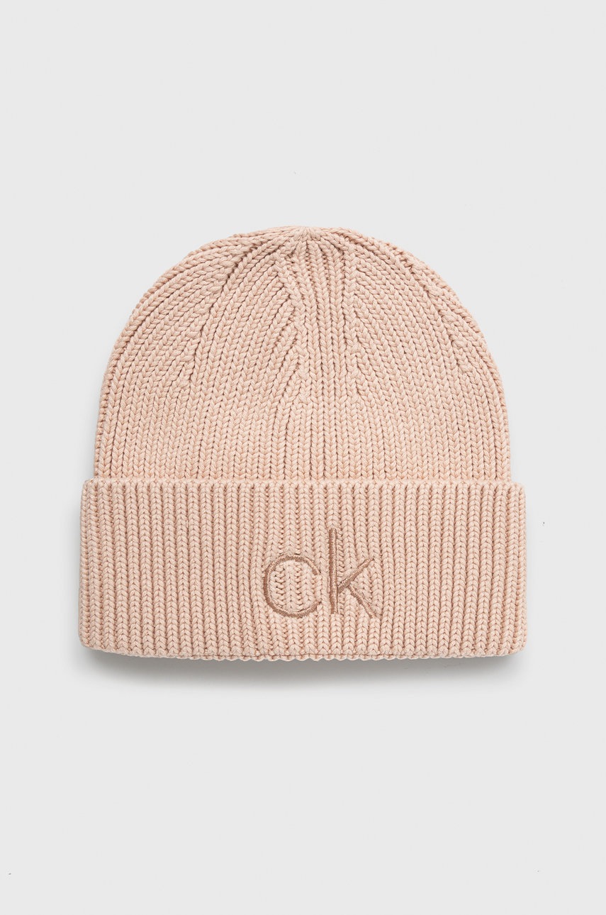 

Шапка Calvin Klein в розово от плътен трикотаж, Розов