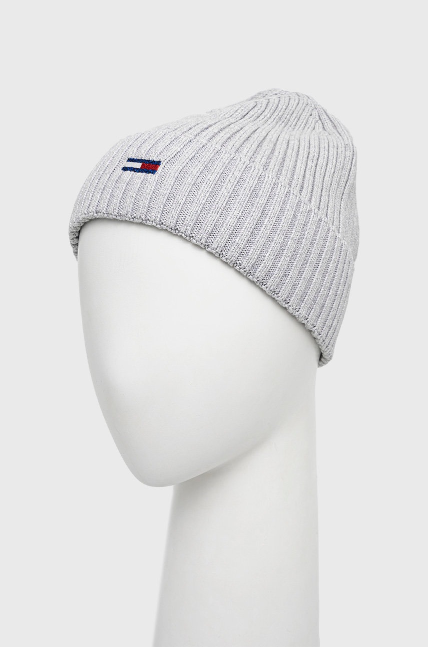 

Шапка Tommy Jeans цвет серый из тонкого трикотажа хлопковая
