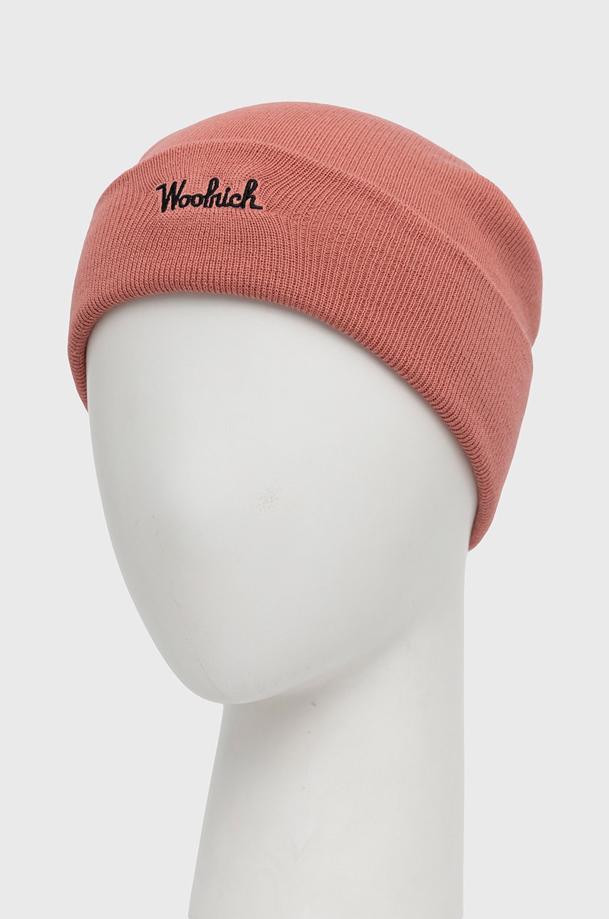 

Шапка Woolrich колір рожевий з тонкого трикотажу вовна