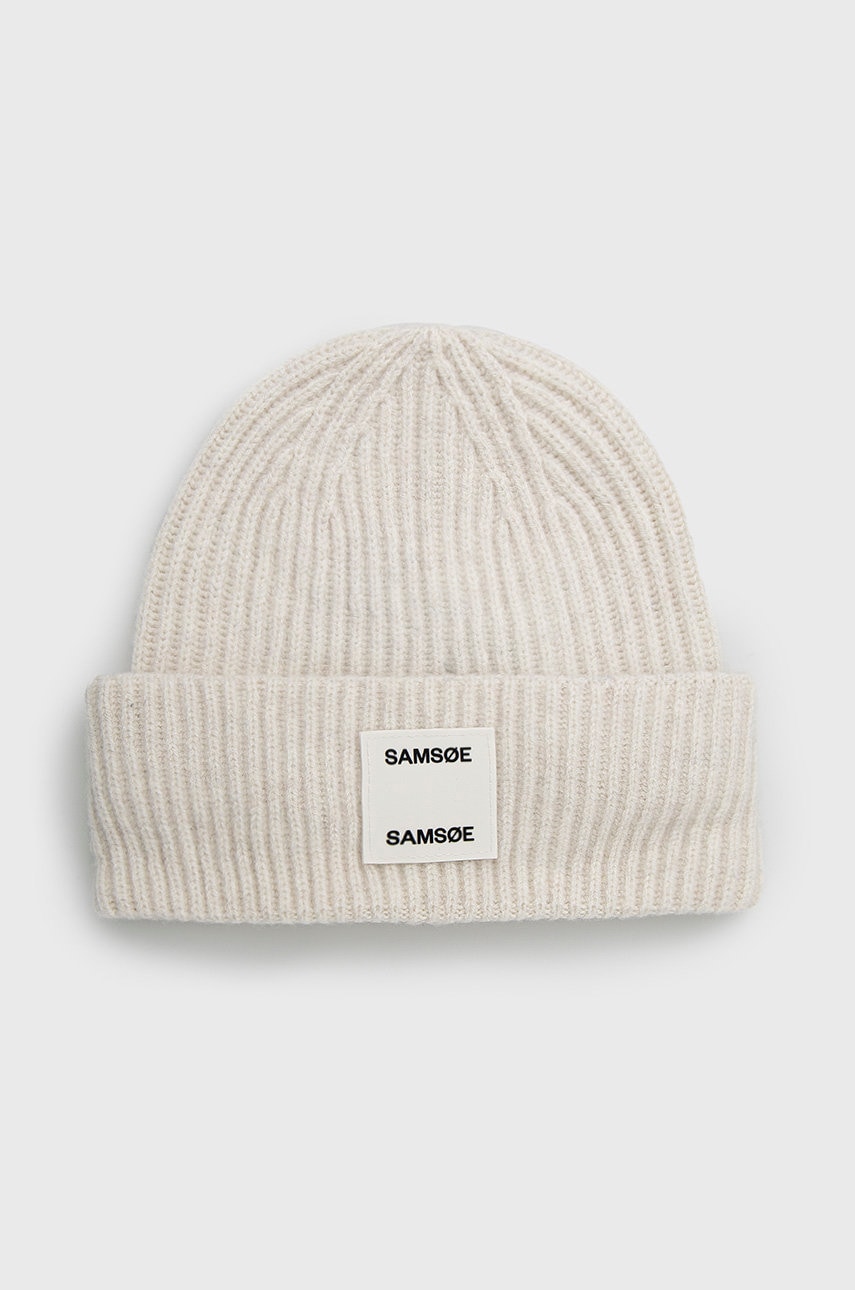 Samsoe samsoe caciula de lana culoarea alb, de lana, din tricot gros