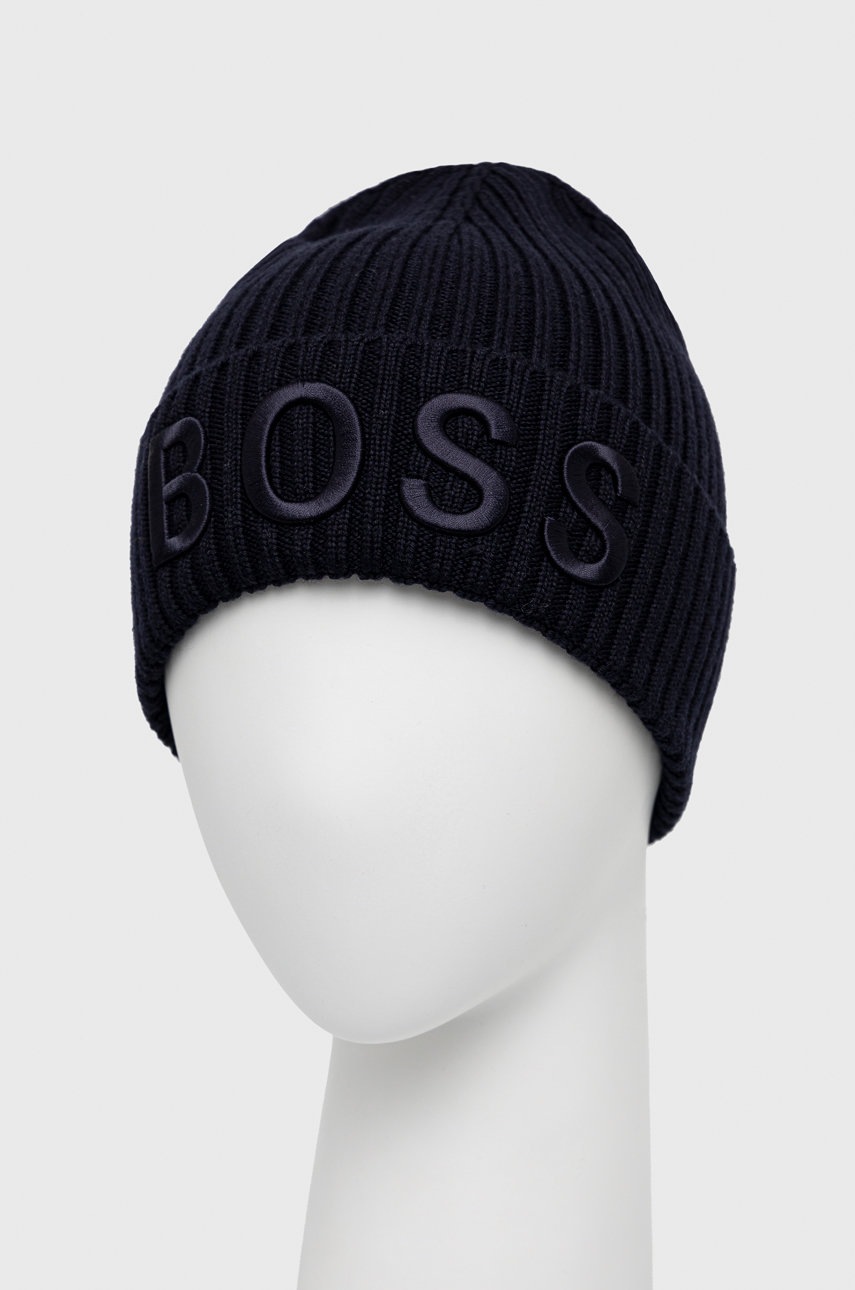 

Вовняна шапка Boss колір синій вовна
