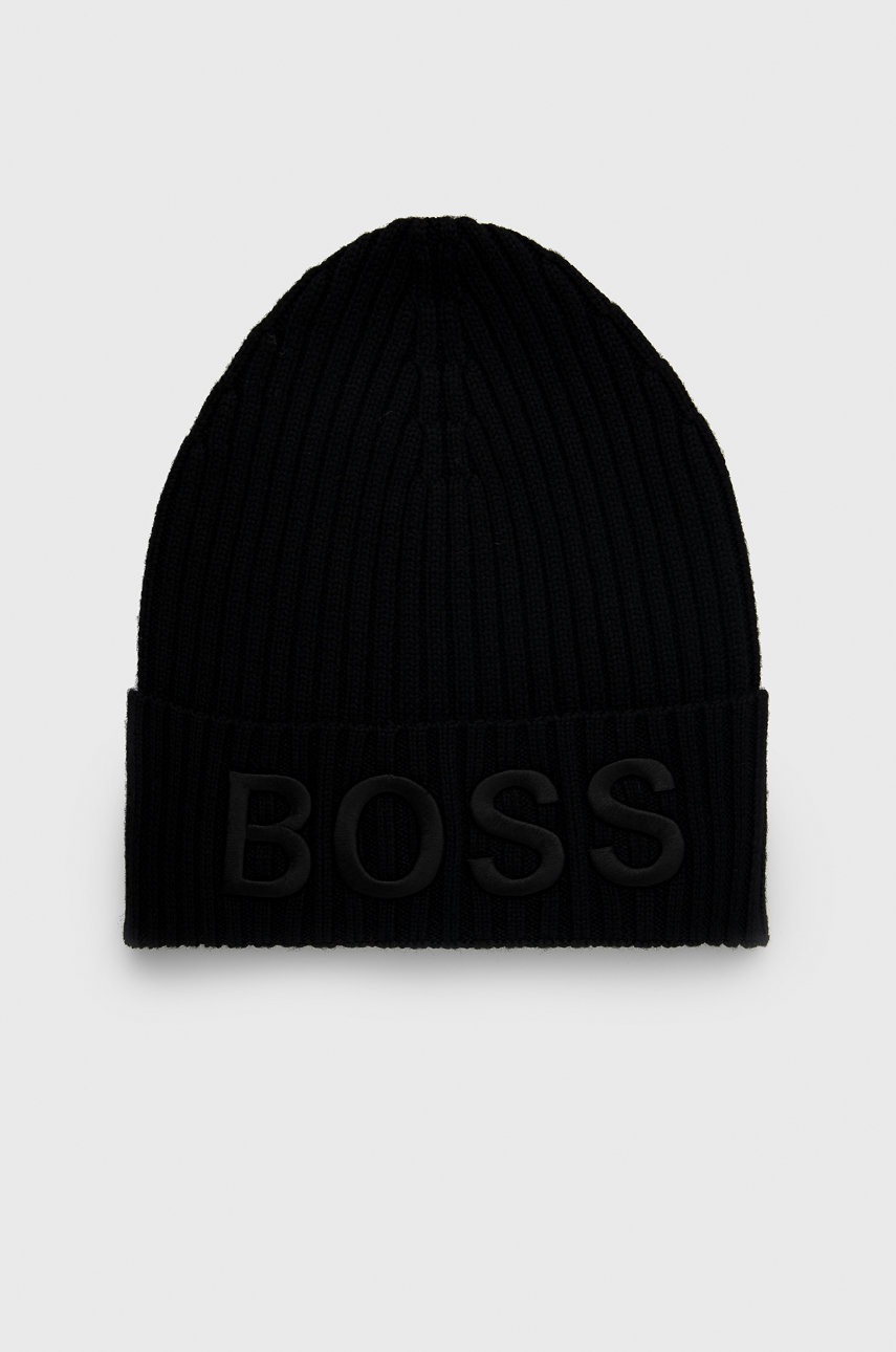 

Вълнена шапка Boss в черно от вълна, Черен