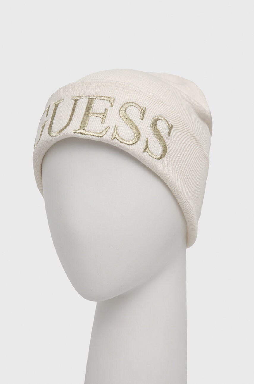 

Шапка з домішкою вовни Guess колір білий з тонкого трикотажу