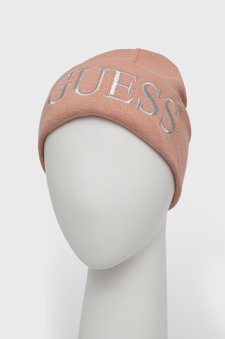 

Шапка з домішкою вовни Guess колір рожевий з тонкого трикотажу