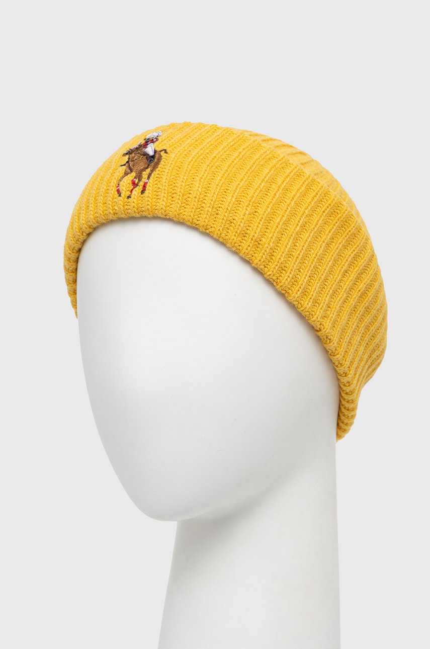 

Шапка с примесью шерсти Polo Ralph Lauren цвет жёлтый из тонкого трикотажа