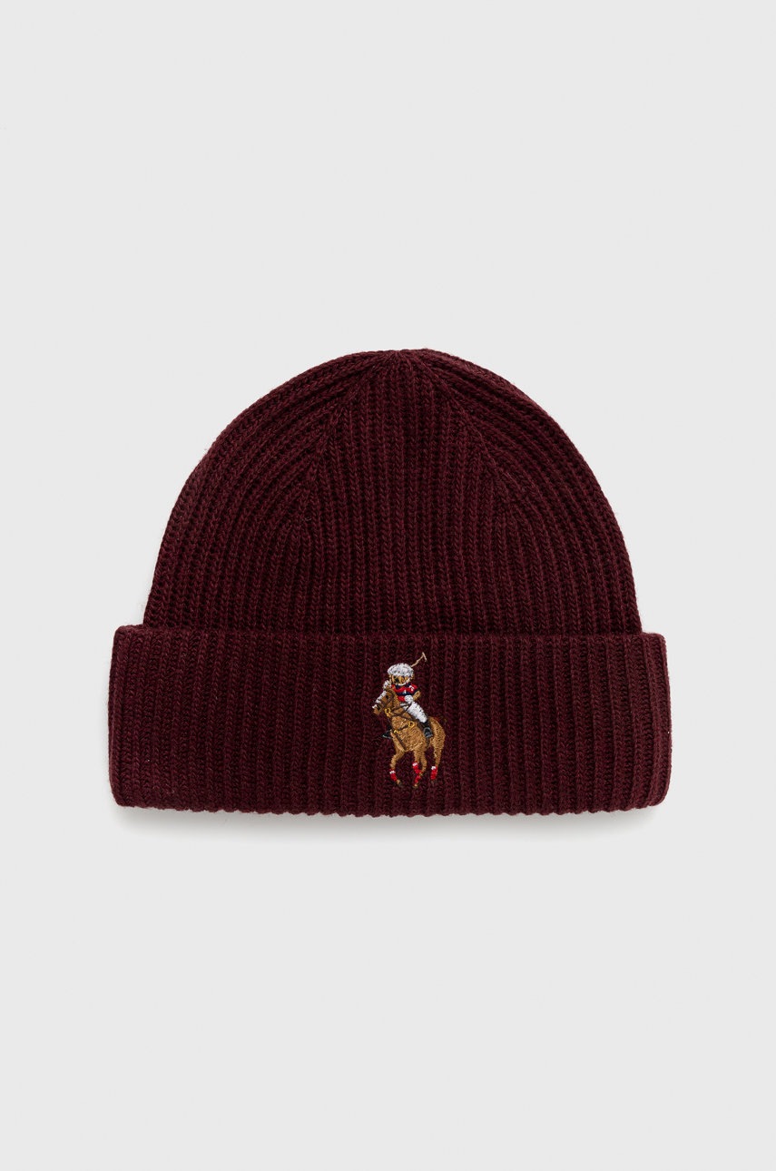 

Шапка с вълна Polo Ralph Lauren в бордо от плътен трикотаж