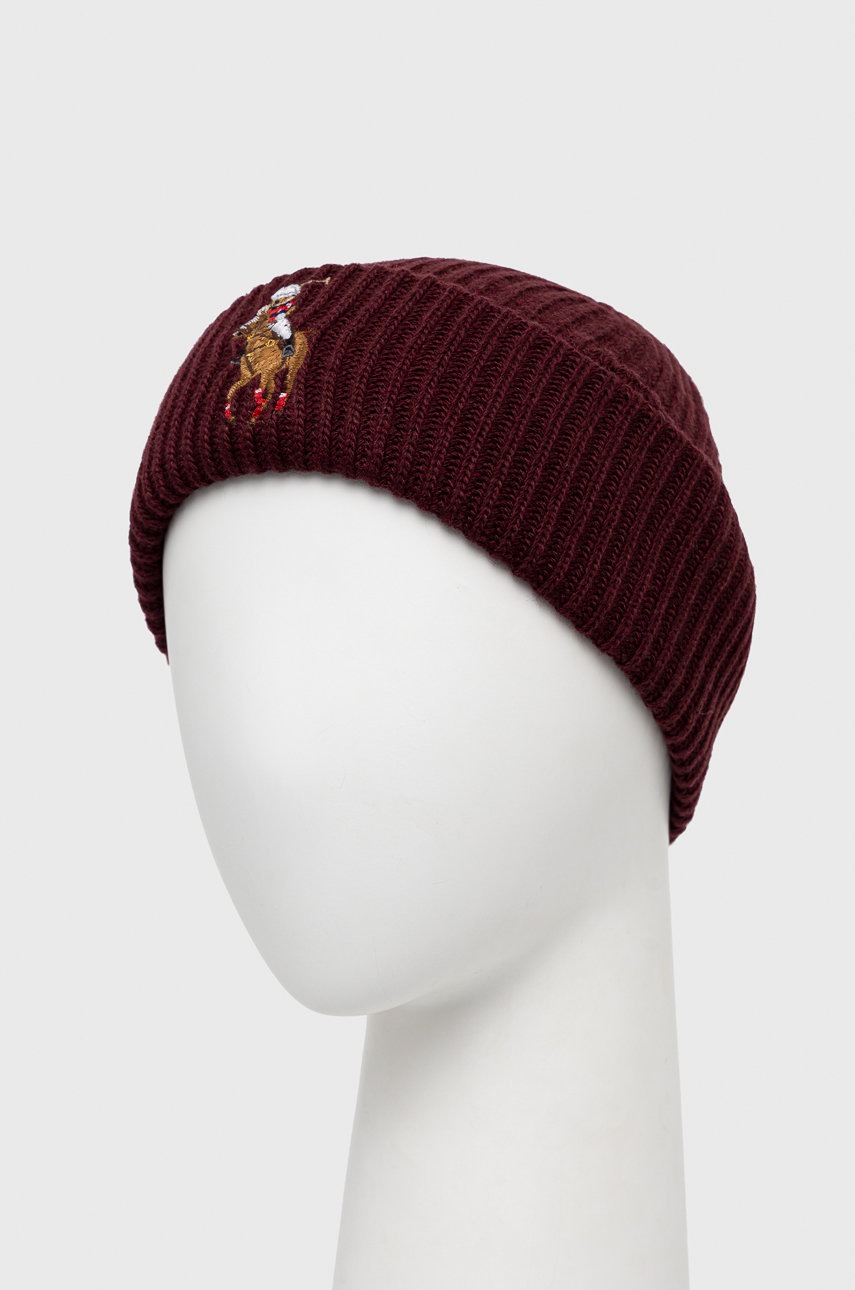 

Шапка с примесью шерсти Polo Ralph Lauren цвет бордовый из толстого трикотажа