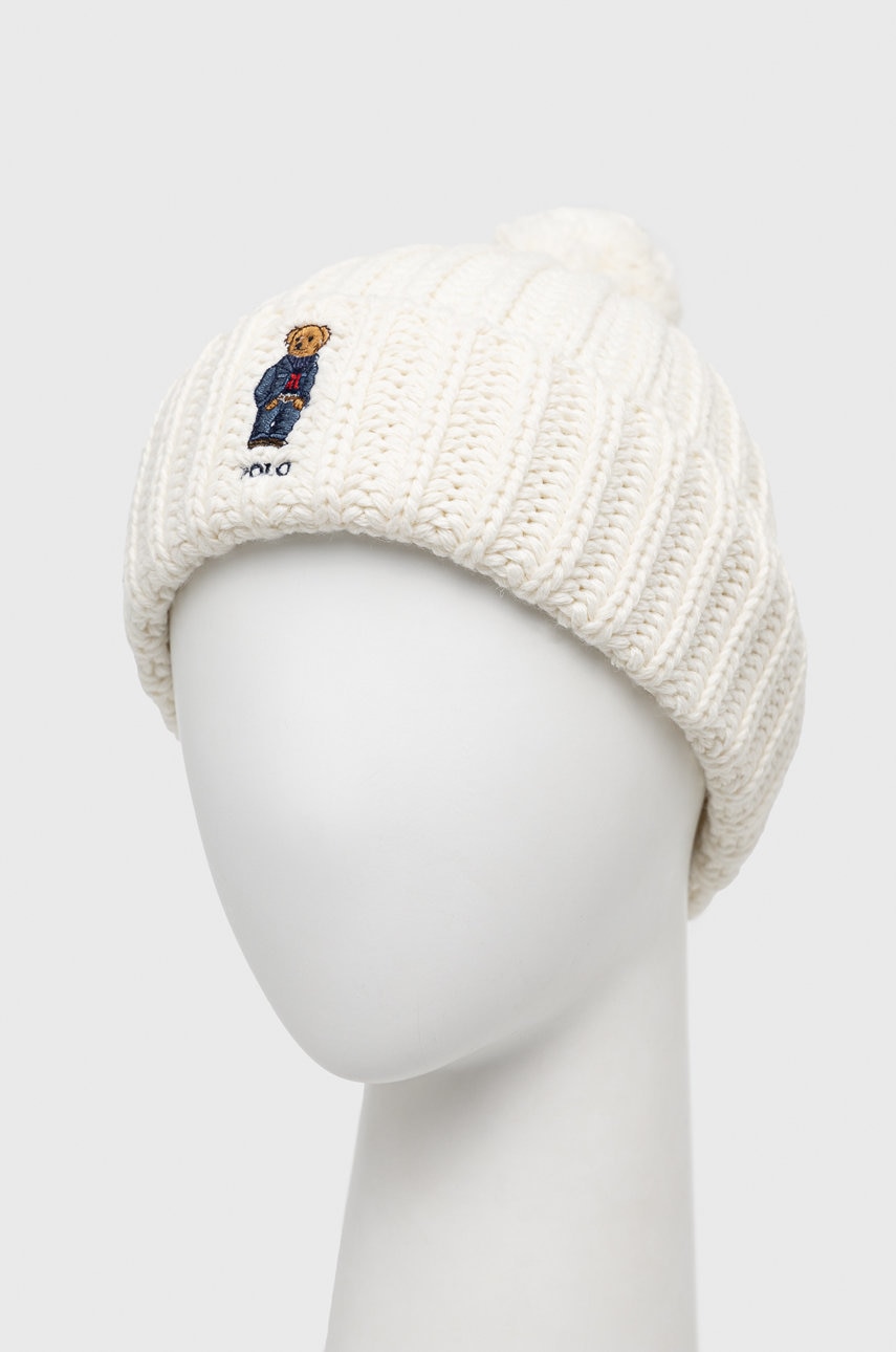 

Шапка с примесью шерсти Polo Ralph Lauren цвет кремовый из толстого трикотажа
