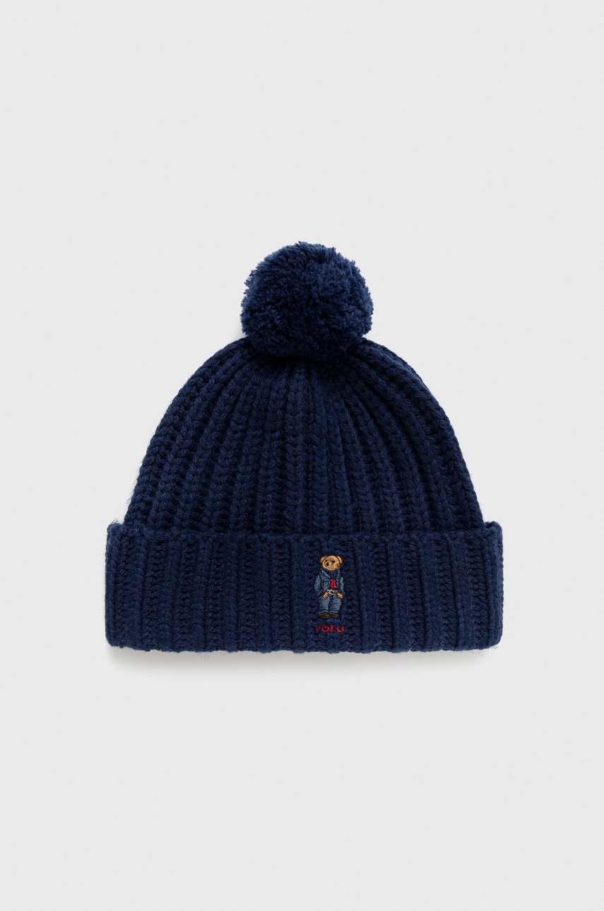 

Шапка с вълна Polo Ralph Lauren в тъмносиньо от плътен трикотаж, Тъмносин