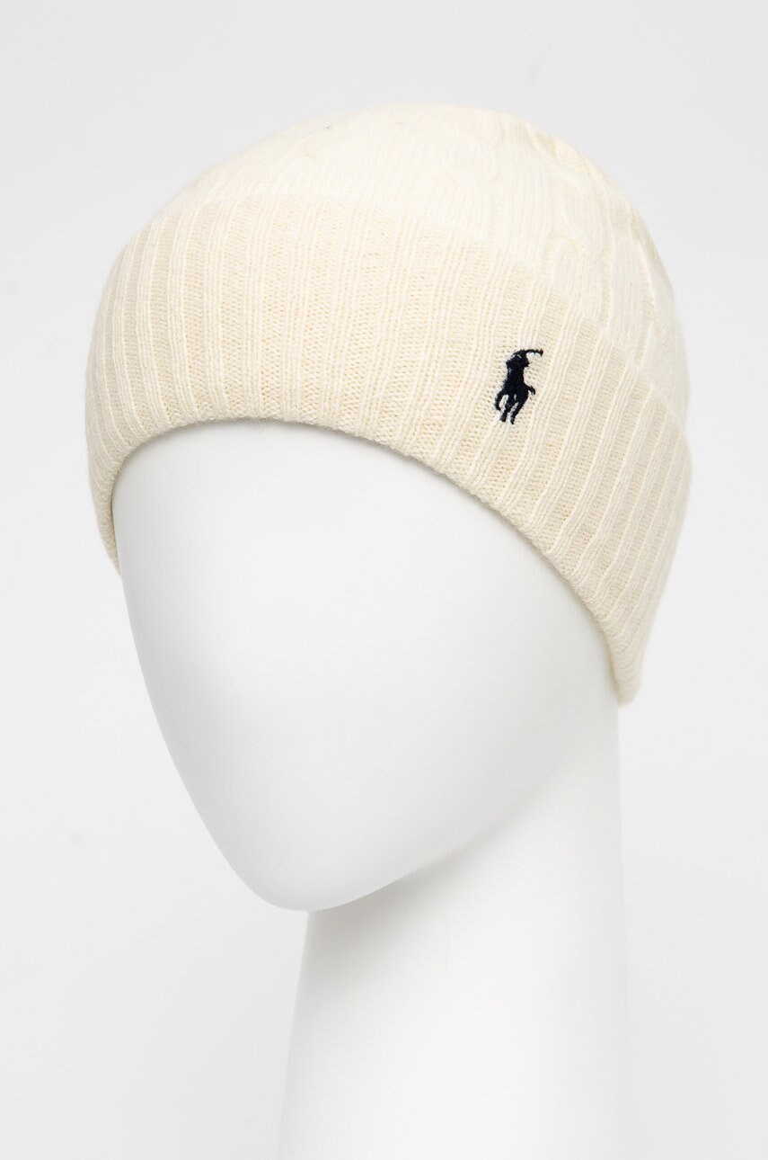 

Шерстяная шапка Polo Ralph Lauren цвет кремовый шерсть