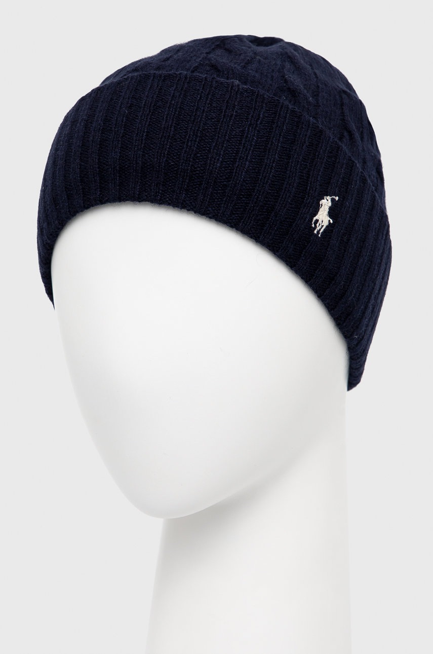 

Вовняна шапка Polo Ralph Lauren колір синій з тонкого трикотажу вовна
