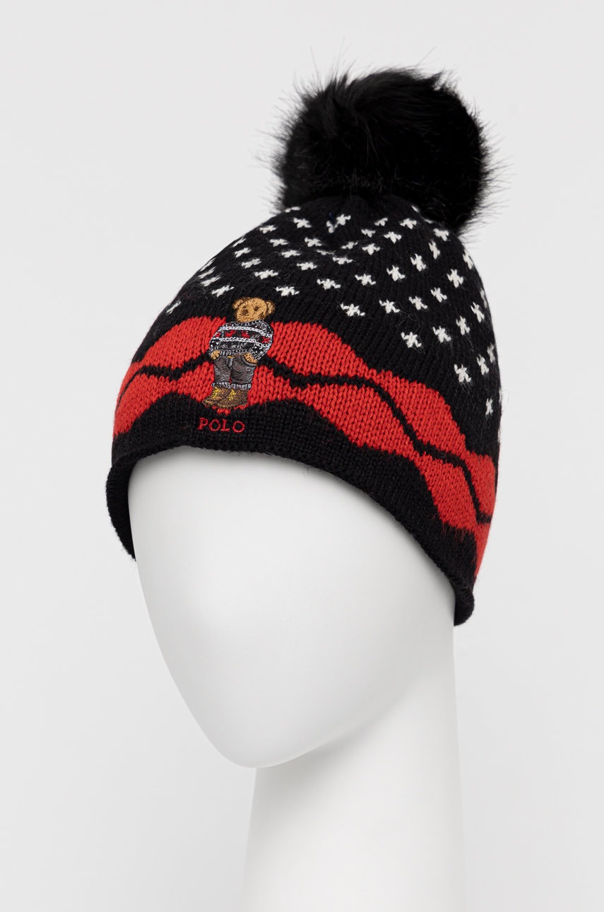 

Шапка с примесью шерсти Polo Ralph Lauren цвет чёрный из толстого трикотажа