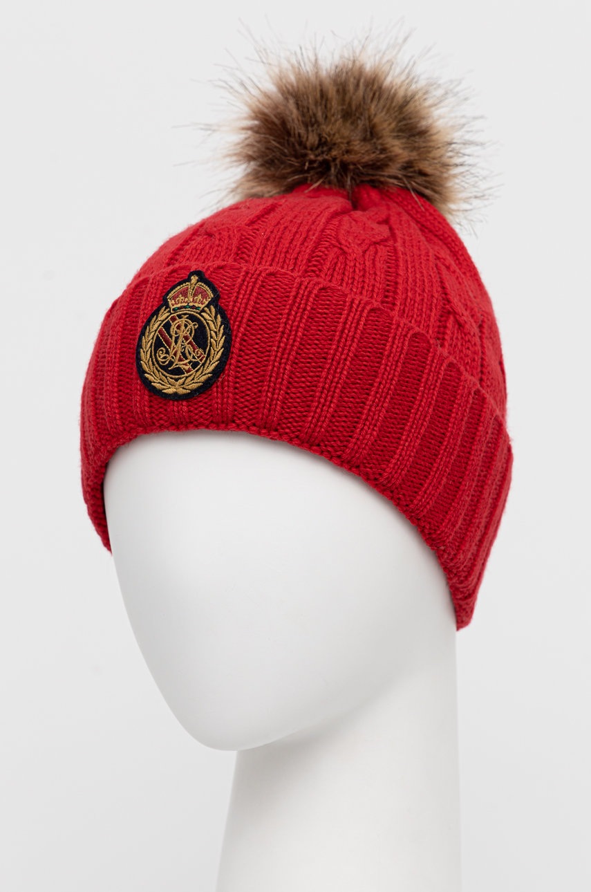 

Шапка с примесью шерсти Lauren Ralph Lauren цвет красный из тонкого трикотажа