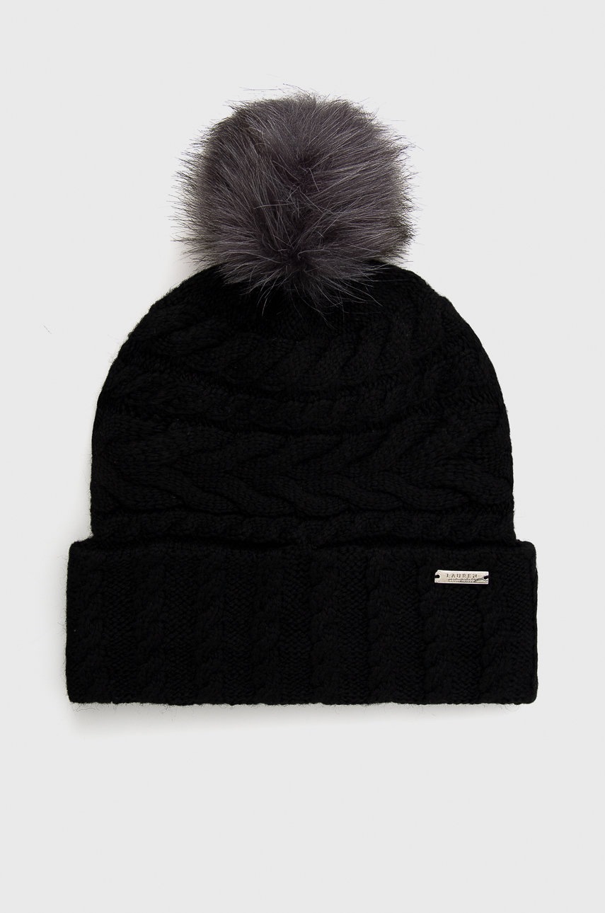 

Шапка с вълна Lauren Ralph Lauren в черно, Черен