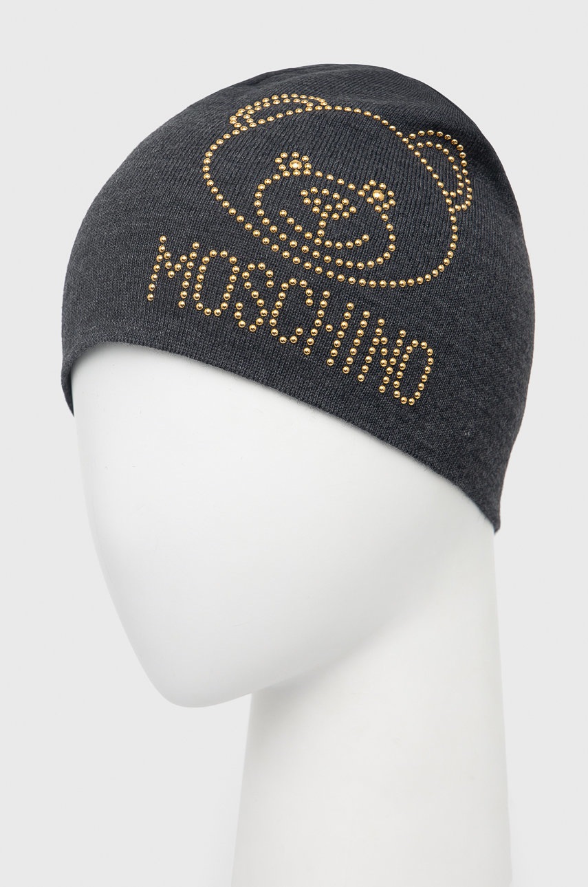 

Шапка Moschino цвет серый из тонкого трикотажа шерсть