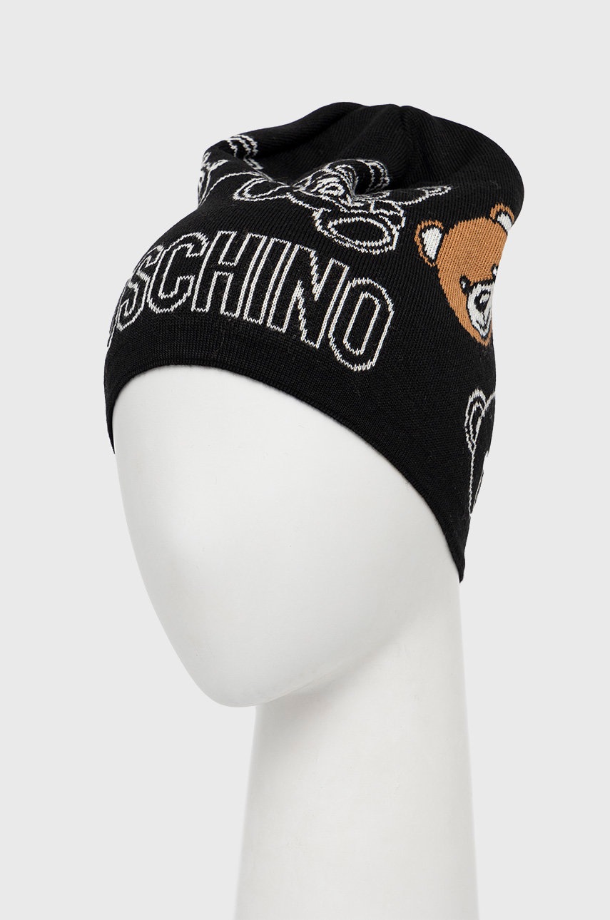 

Шапка Moschino колір чорний з тонкого трикотажу вовна