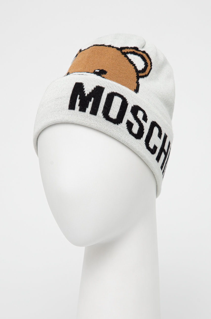 

Шапка Moschino колір білий з тонкого трикотажу вовна