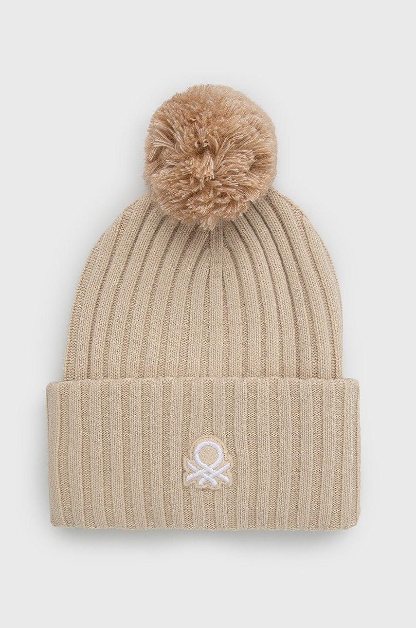 

Вълнена шапка United Colors of Benetton в прозрачен цвят от вълна, Бежов