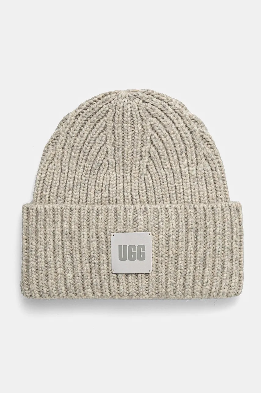 UGG caciula din amestec de lana culoarea gri, din tricot gros