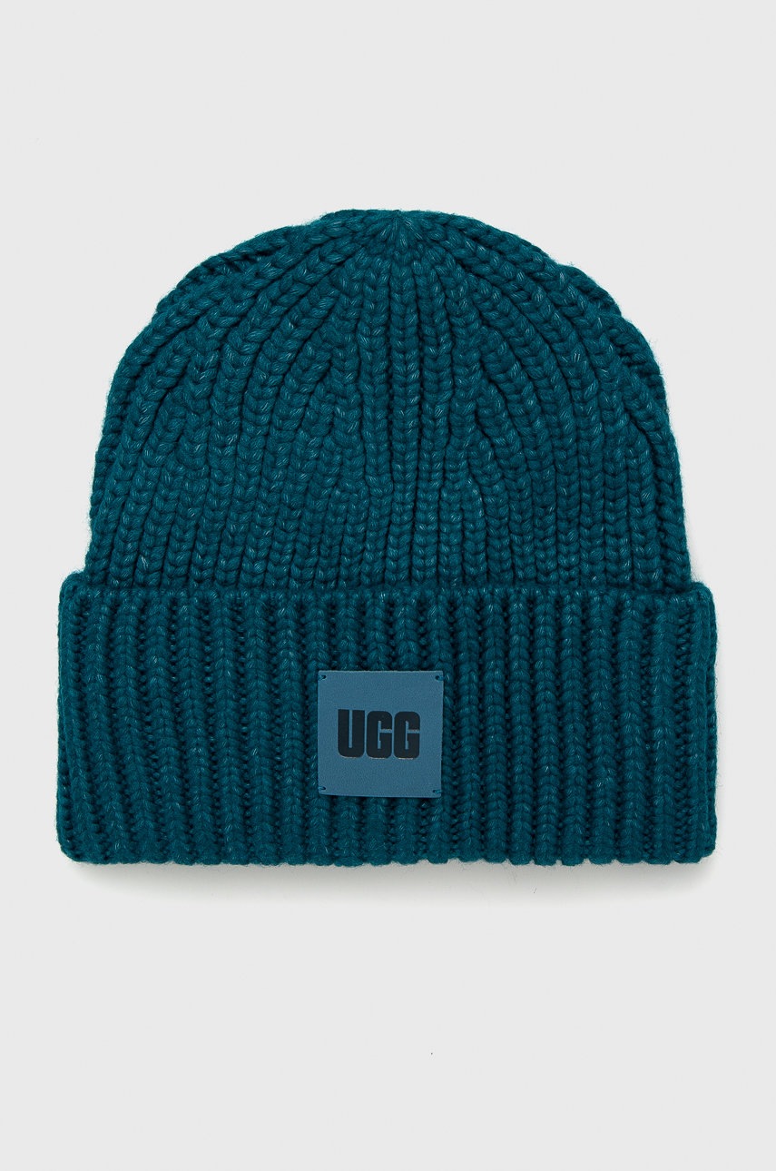 

Шапка с вълна UGG от плътен трикотаж, Син