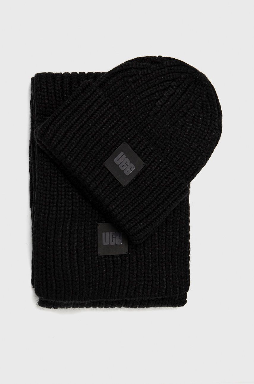 UGG Căciulă si Eșarfă din amestec de lână Chunky culoarea negru answear.ro answear.ro