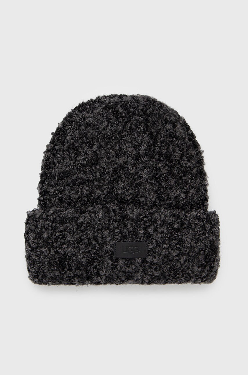 Ugg căciulă din amestec de lână boucle chunky cuff beanie culoarea negru, din tricot gros