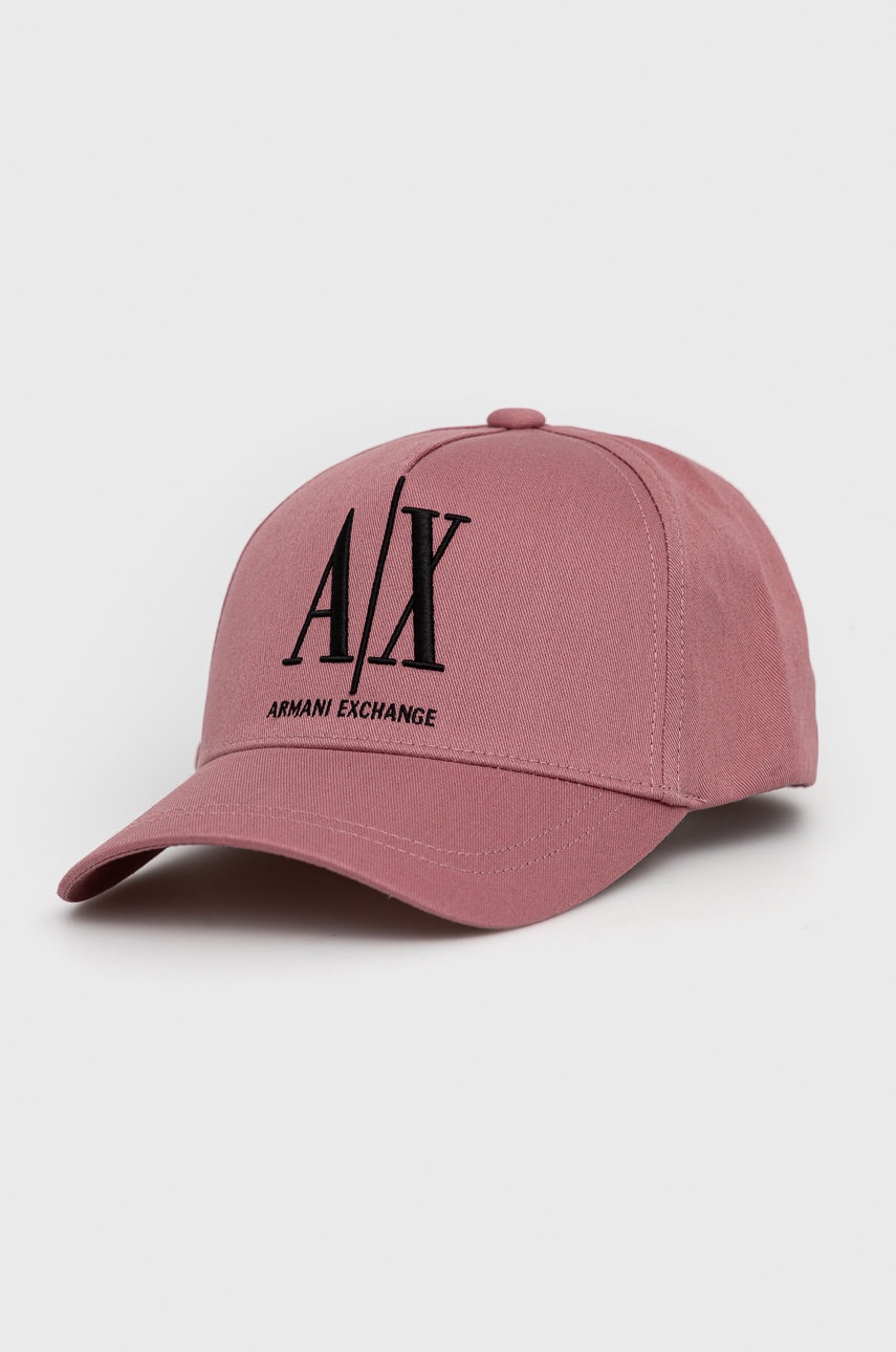 

Шапка Armani Exchange в черно с апликация, Виолетов