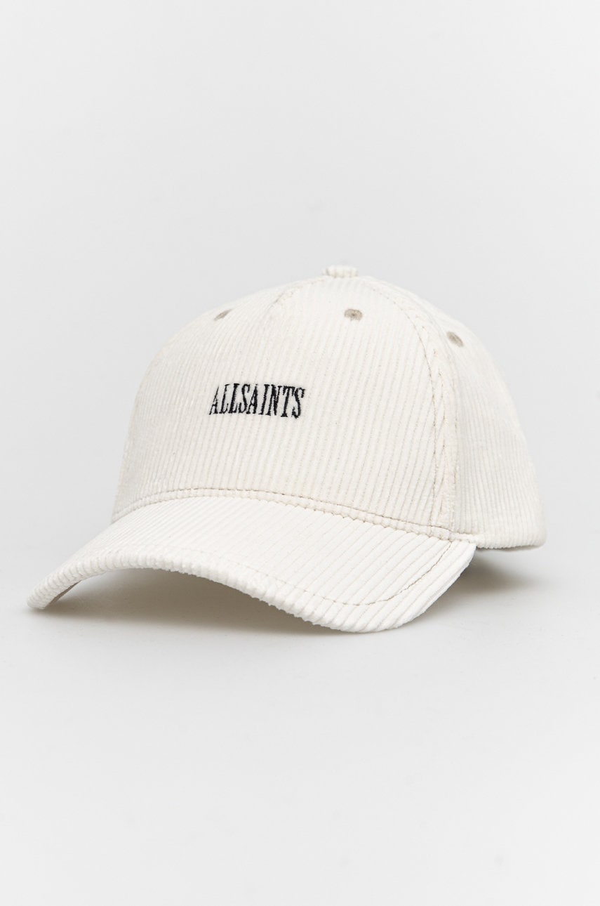 

Джинсова шапка AllSaints в бяло с изчистен дизайн, Бял
