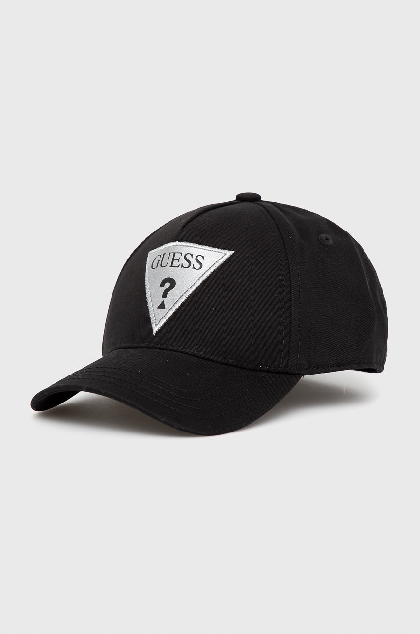 

Детска шапка Guess в черно с апликация, Черен