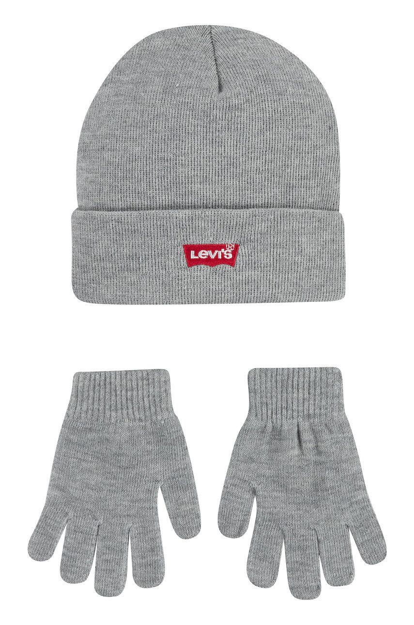 Čepice a dětské rukavice Levi′s šedá barva - šedá -  100% Akryl