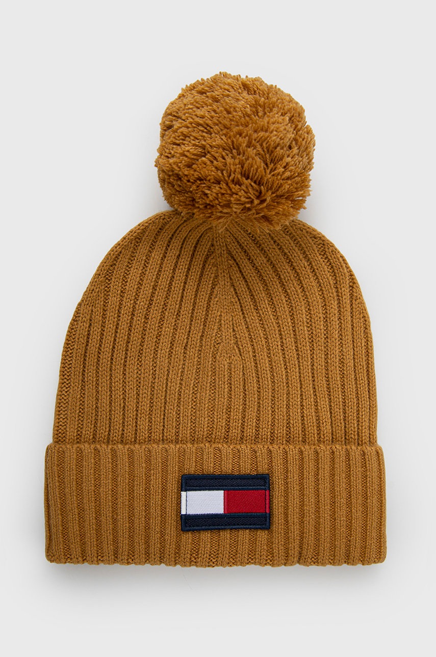 

Шапка с вълна Tommy Hilfiger в жълто с фина плетка, Жълт