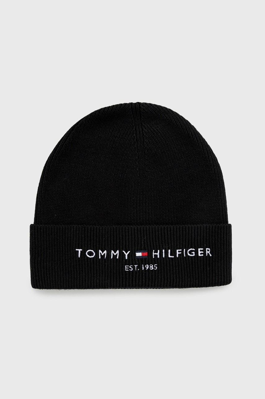 

Шапка Tommy Hilfiger в черно с фина плетка, Черен