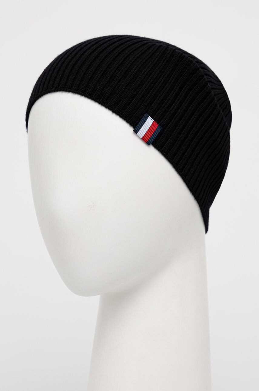

Шерстяная шапка Tommy Hilfiger цвет чёрный из тонкого трикотажа шерсть