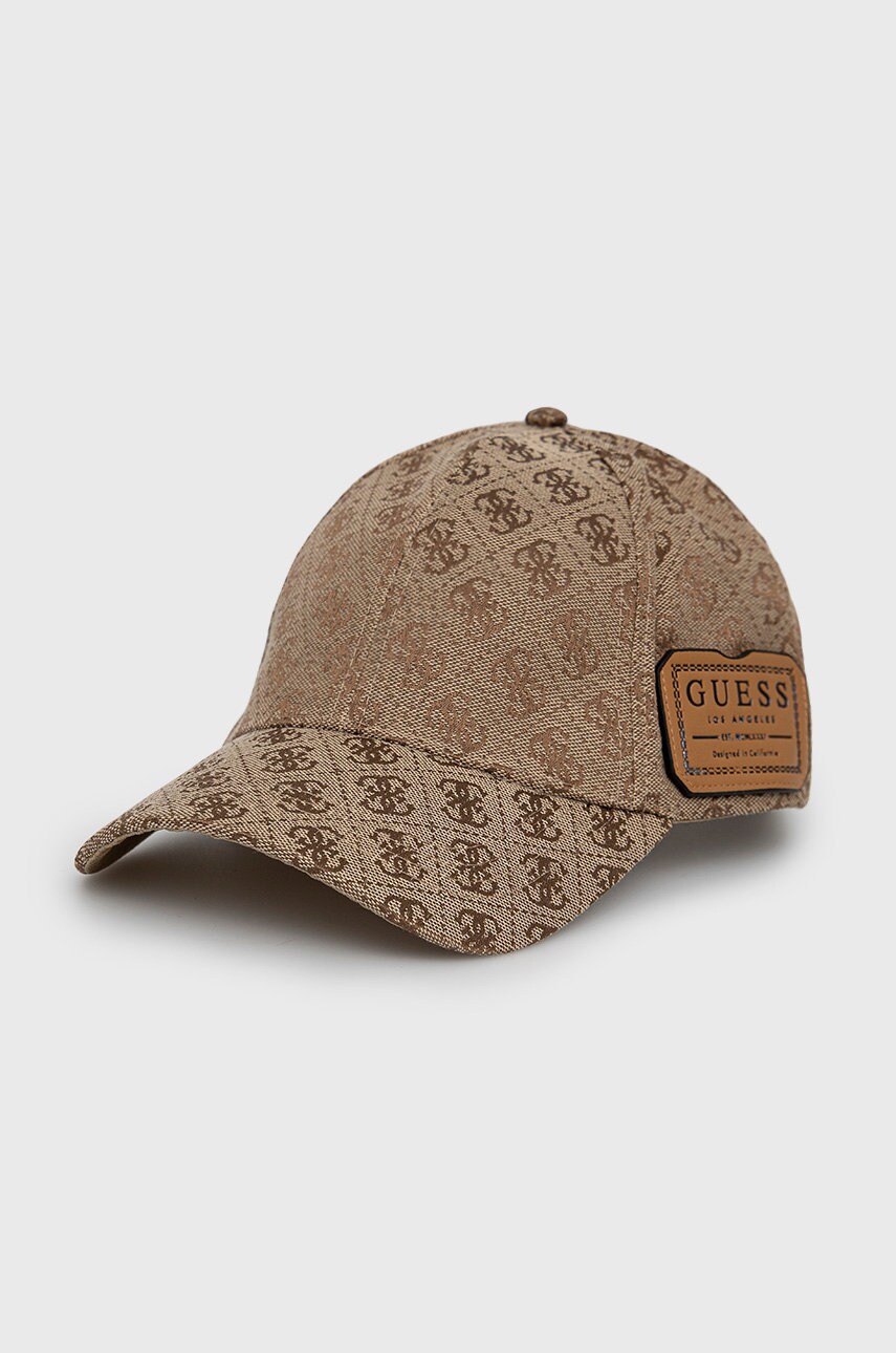 

Шапка Guess в кафяво с изчистен дизайн, Кафяв