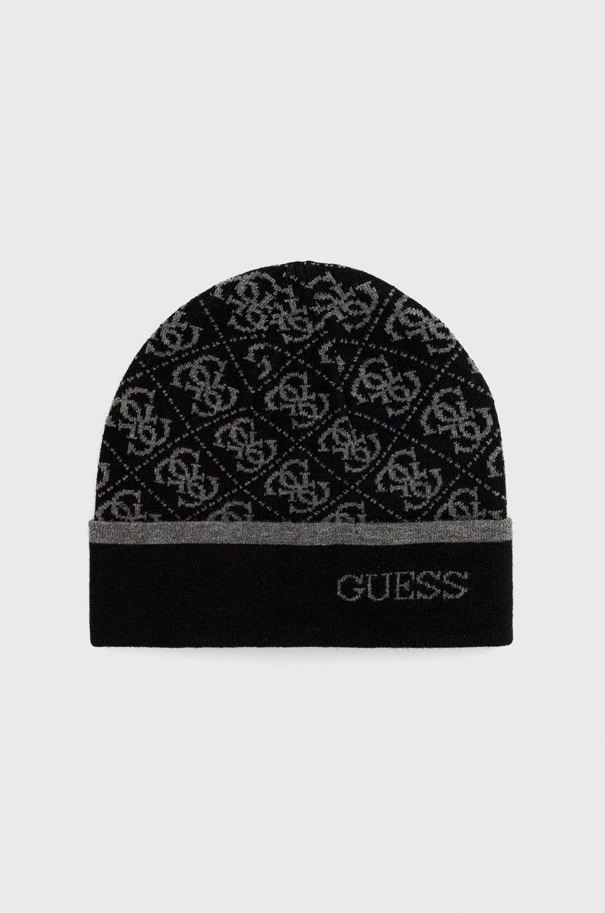

Шапка Guess в черно с фина плетка, Черен